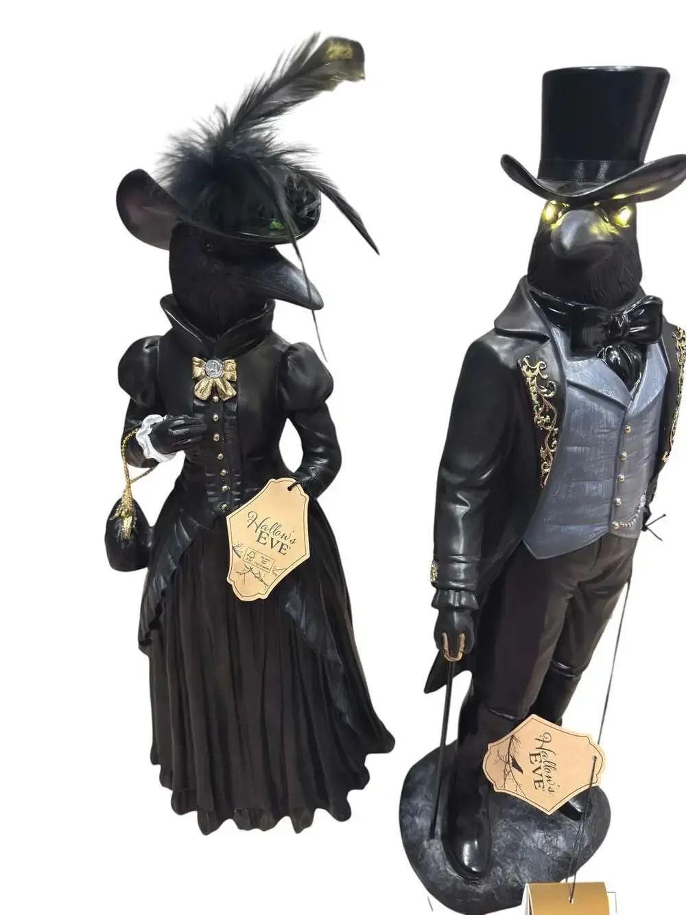 Hallow's Eve Raven Figurines Set Of 2 Halloween Decor - Brand New